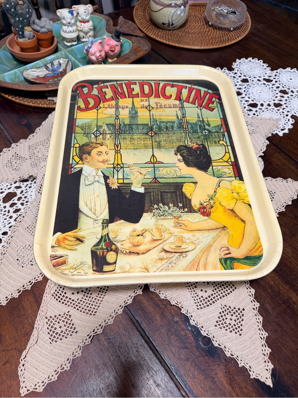 Vintage French Belle Epoque Benedictine Liqueur Tray By Mullerhof France